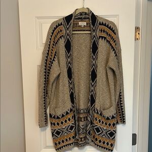 Lucky Brand Brown and Blue Geometric Cardigan Sweater